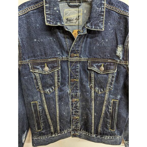 Gilded Age Mens Japanese Selvedge Denim Jacket Destroyed Optic Blue Size Small - Picture 3 of 12